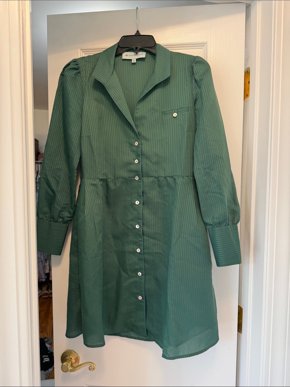 Tuckernuck Forest Green Pinstripe Mini Shirt Dress